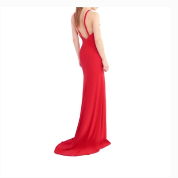MAC DUGGAL DEEP SCOOP BACK RED JERSEY STRETCH GOWN sz 4 - Picture 2 of 3
